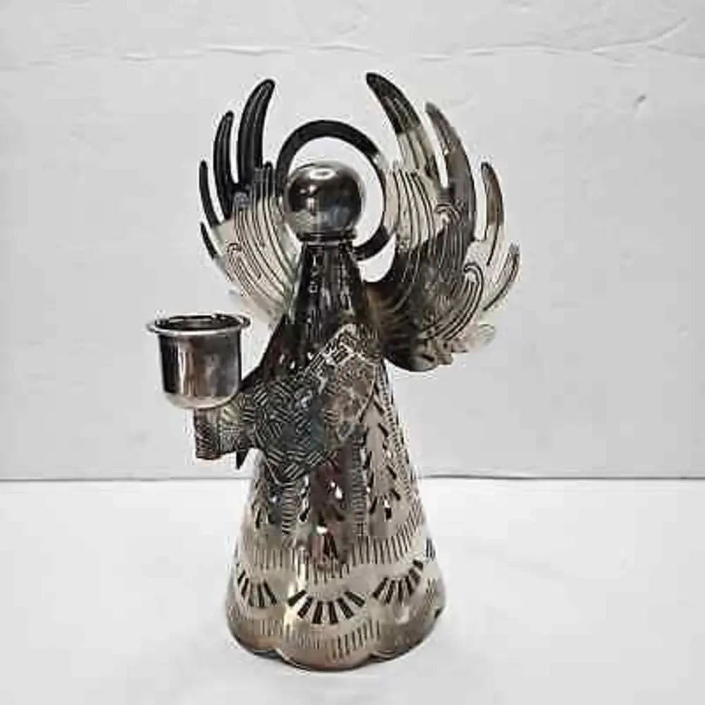 Vintage Metal‎ Angel Candlestick Holder Cutout Perforated Tin Holiday Christmas